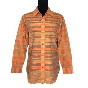 Coldwater Creek Sheer Tweed Style Blouse in Orange/Yellow - Size Small